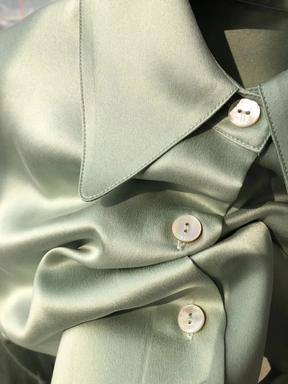 Nonothing|100% pure silk green long sleeves button down shirt