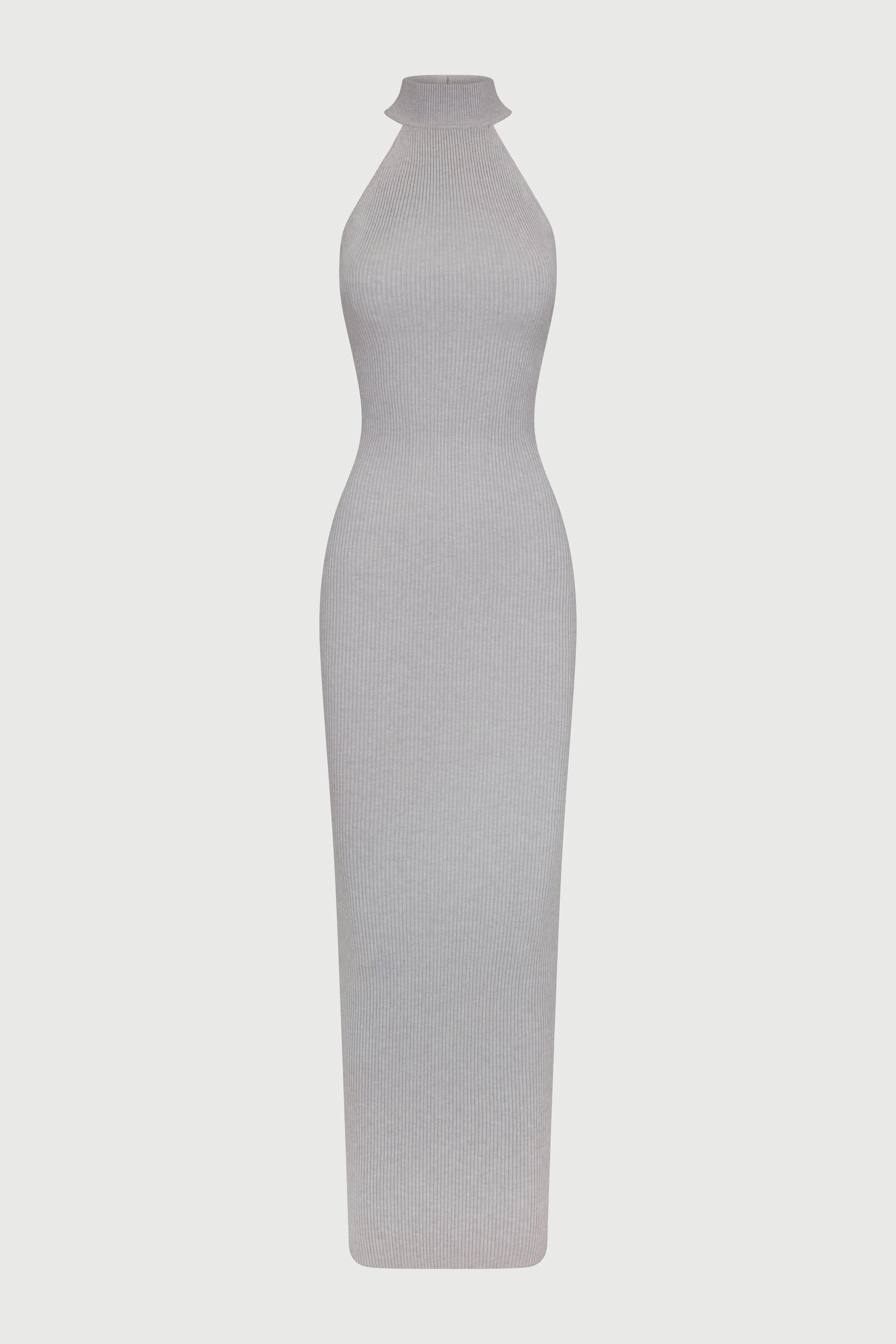 Ribbed Halter Open Back Maxi Dress