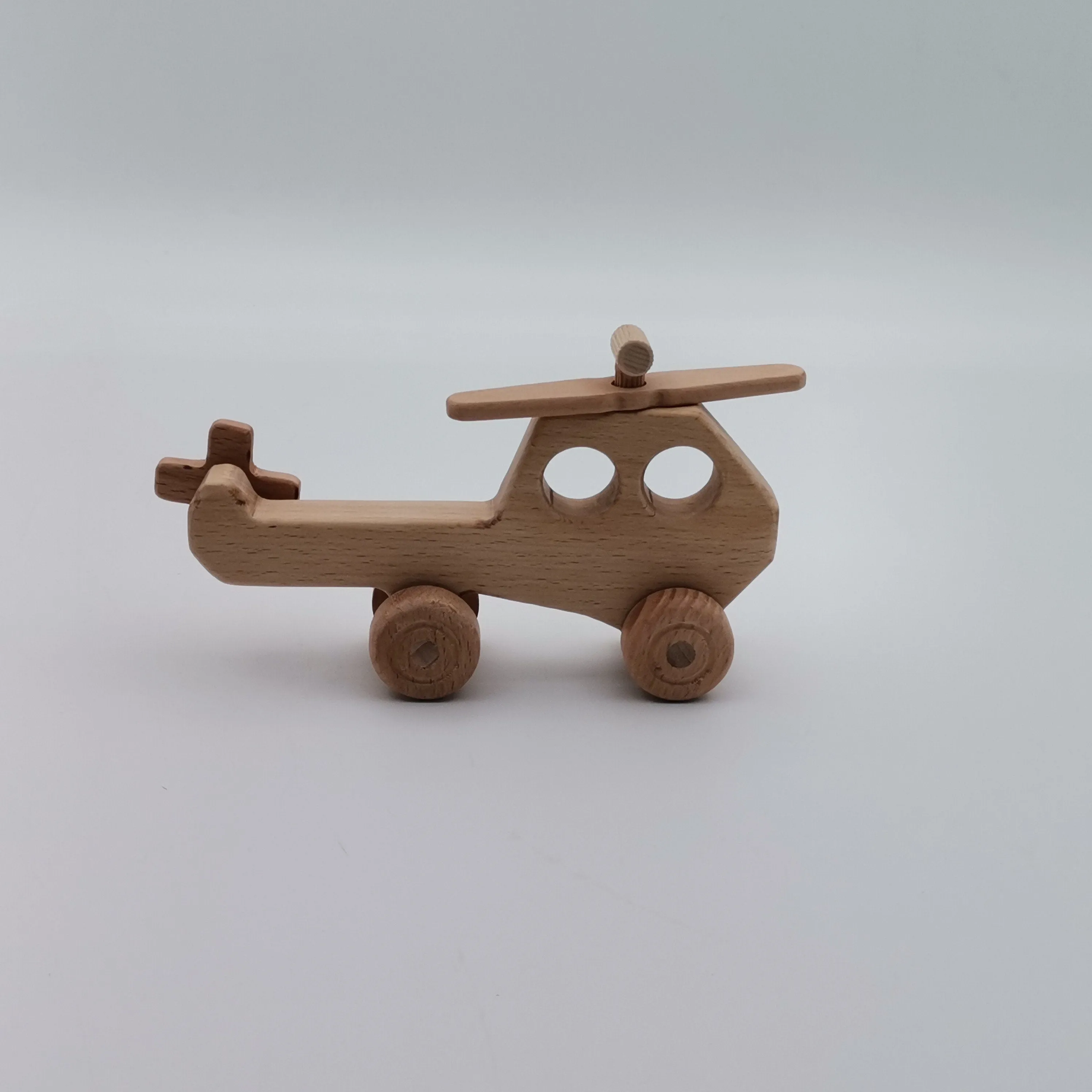 Set of 2 Wooden Helicopter and Airplane Push Toy Wood Natural Toddler Toy Gift For Kids Eco Friendly Toy