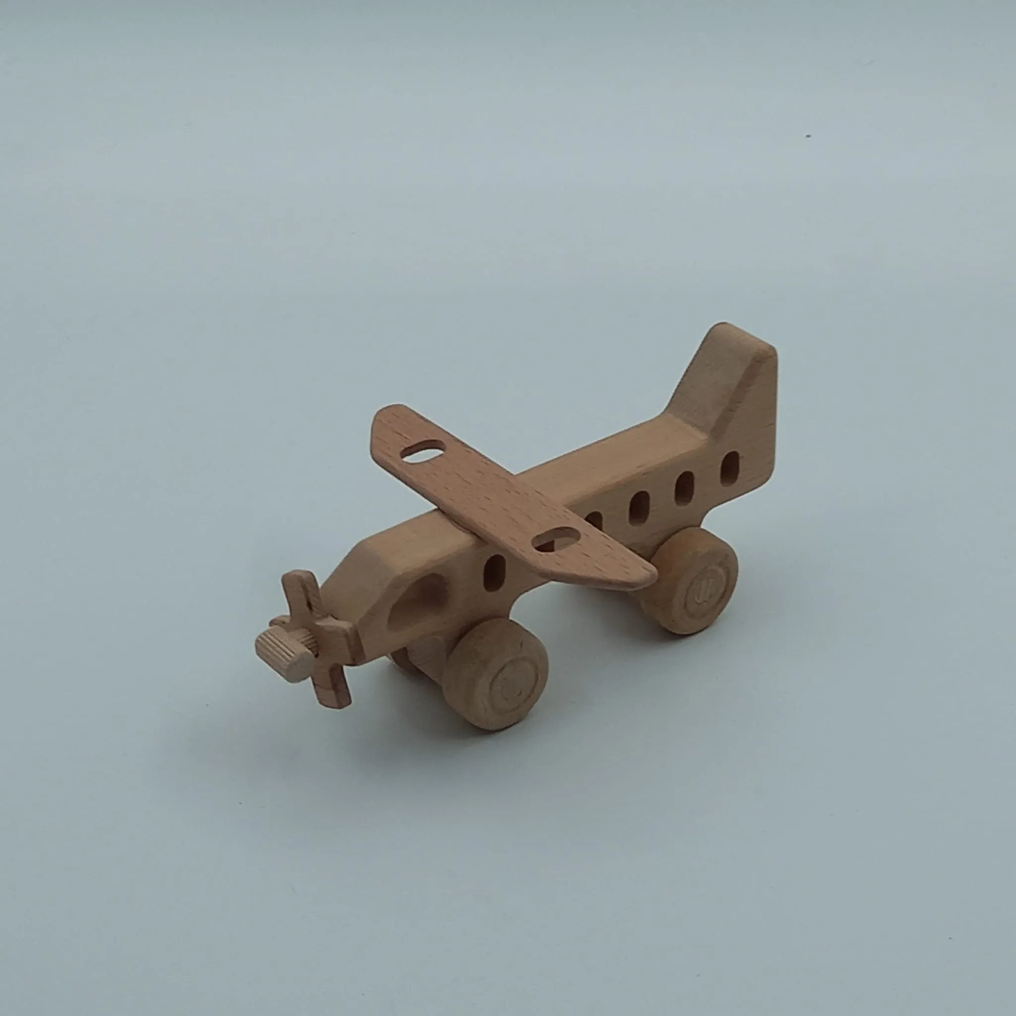 Set of 2 Wooden Helicopter and Airplane Push Toy Wood Natural Toddler Toy Gift For Kids Eco Friendly Toy