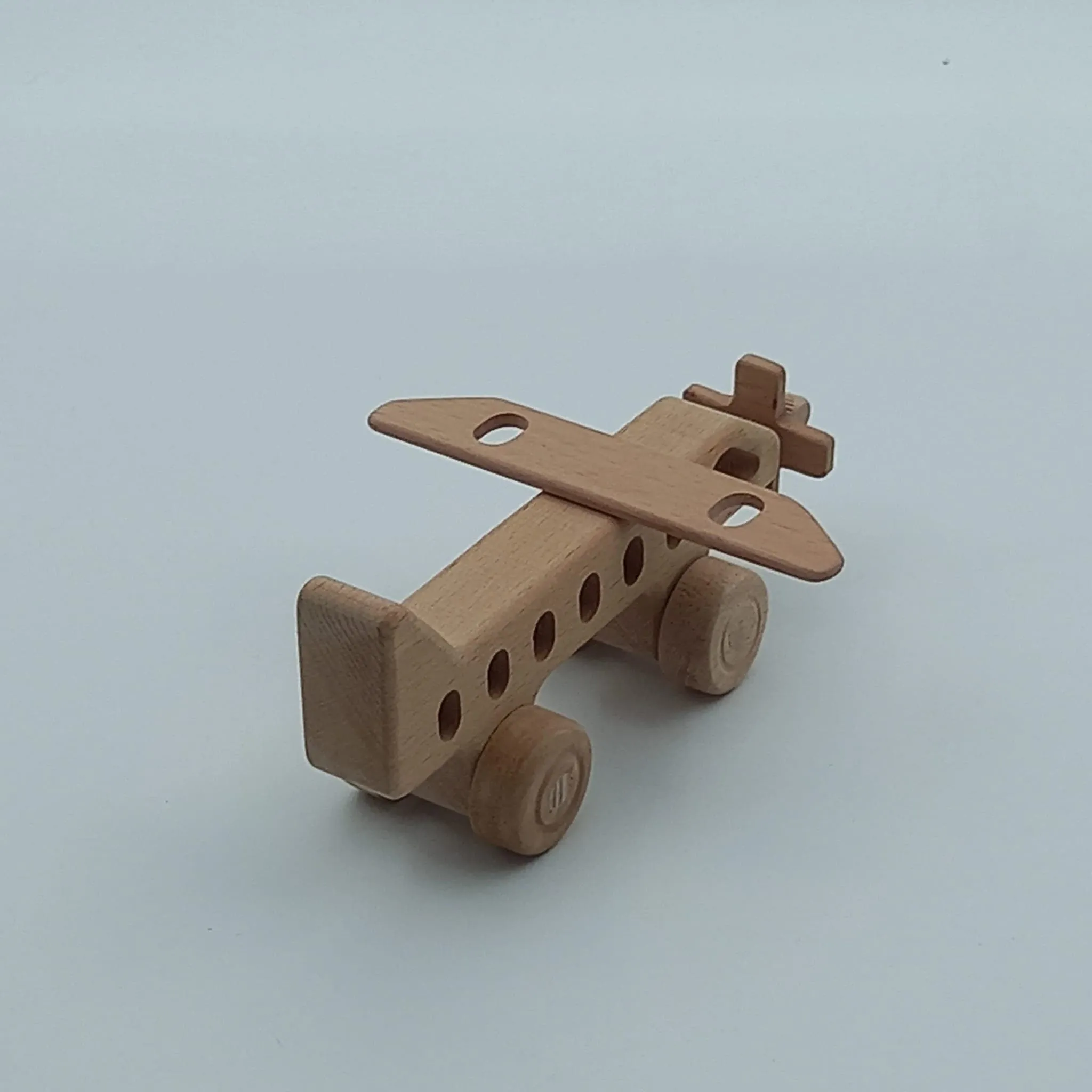 Set of 2 Wooden Helicopter and Airplane Push Toy Wood Natural Toddler Toy Gift For Kids Eco Friendly Toy