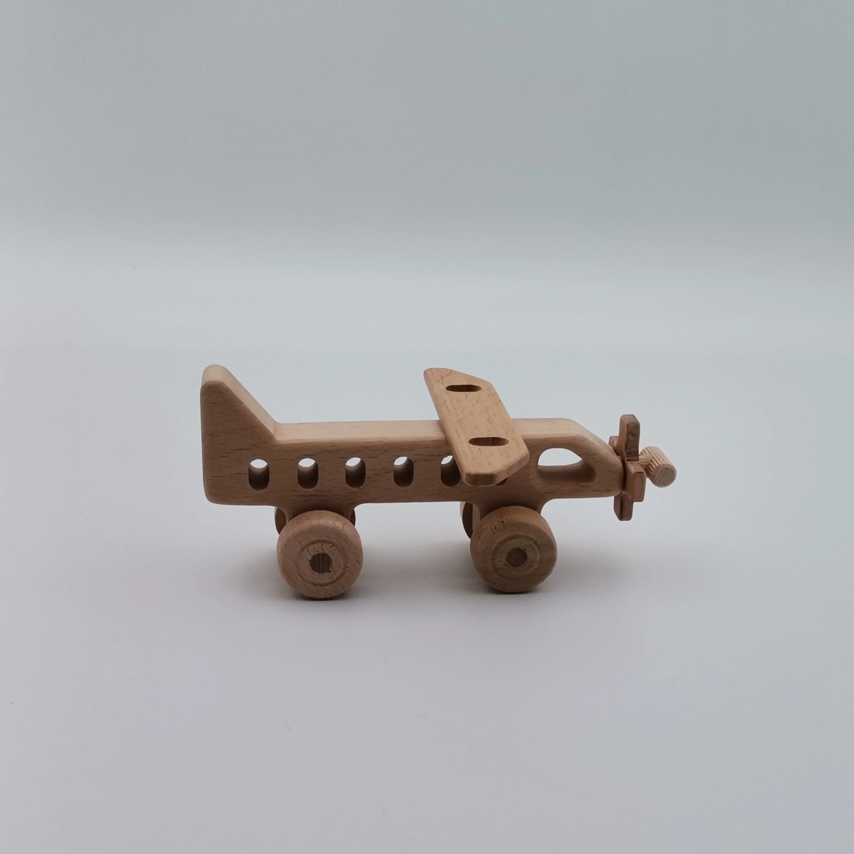 Set of 2 Wooden Helicopter and Airplane Push Toy Wood Natural Toddler Toy Gift For Kids Eco Friendly Toy