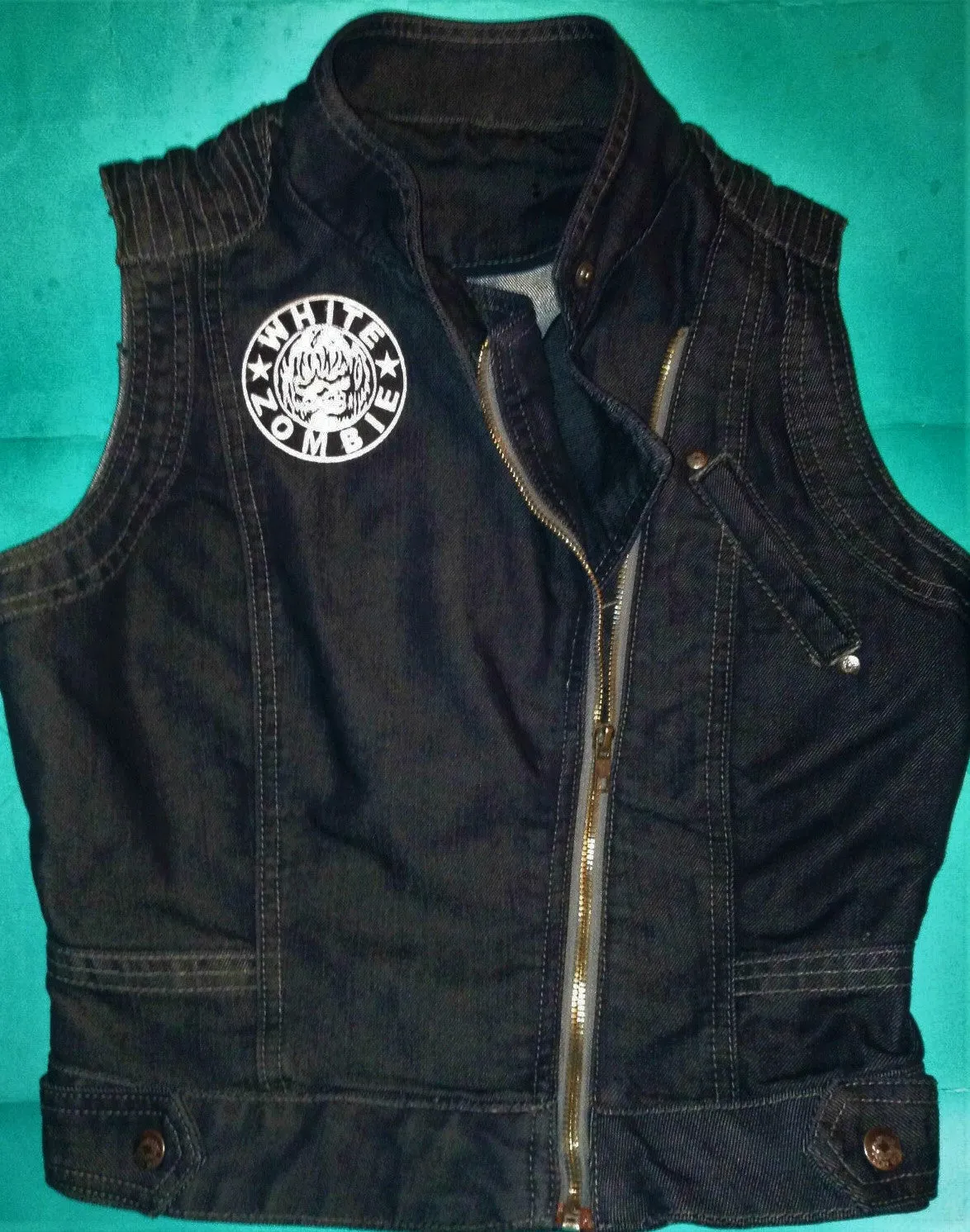 White Zombie Girls' Denim Biker Vest Dragula Living Dead Girl