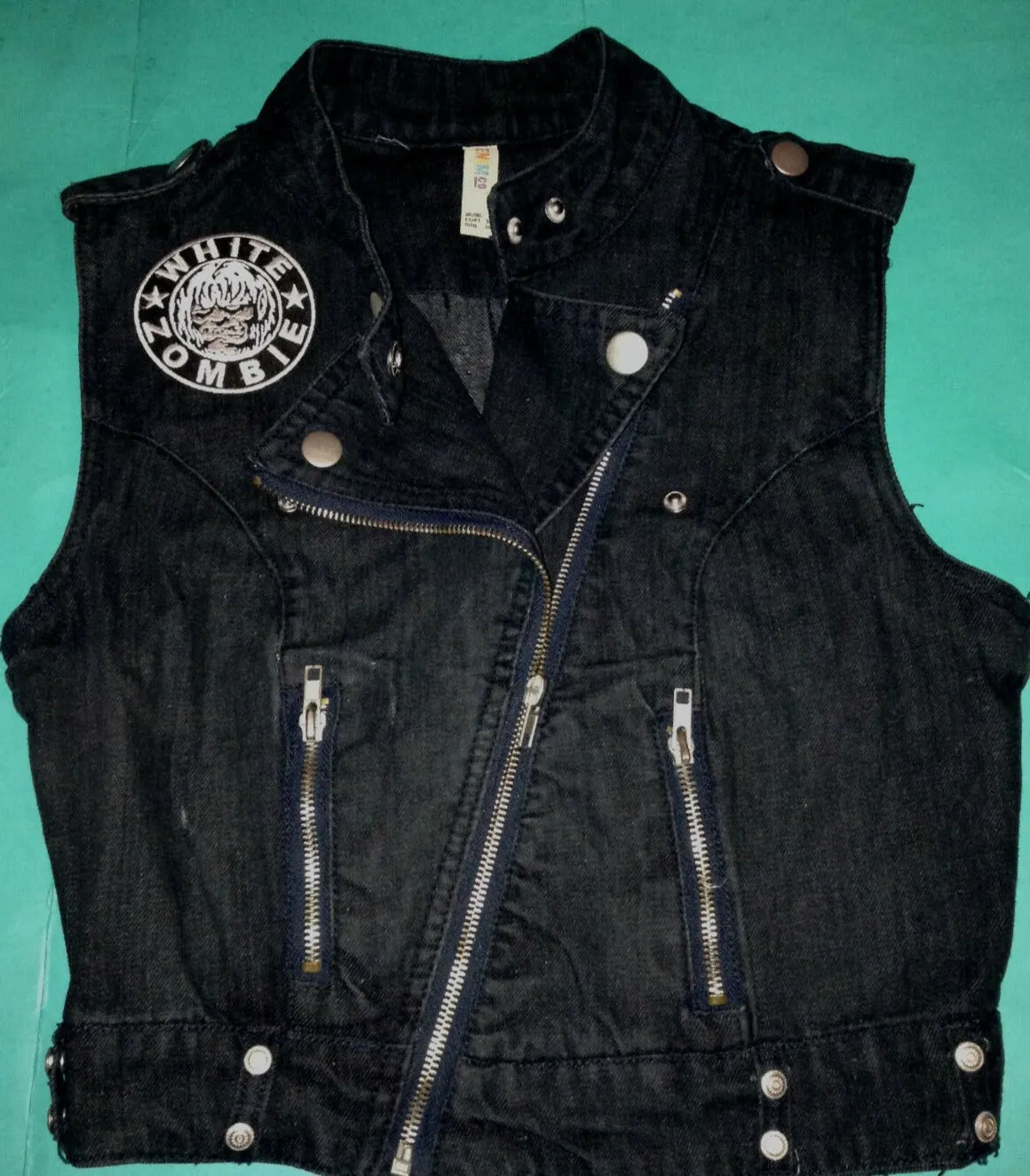 White Zombie Girls' Denim Biker Vest Dragula Living Dead Girl