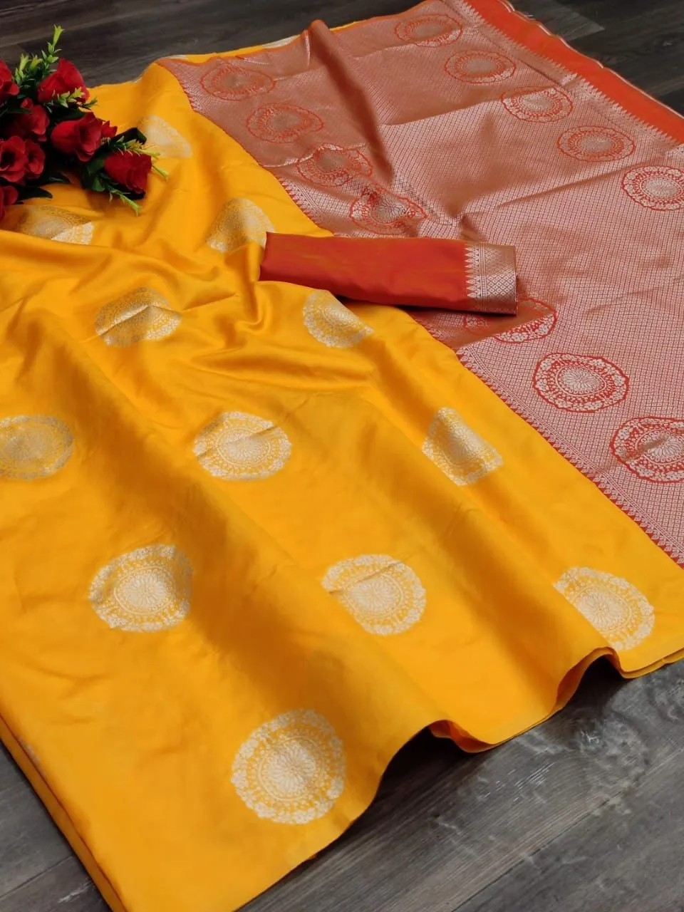 Yellow and Red  Beautiful Rich Pallu and Jacquard Soft Silk Saree